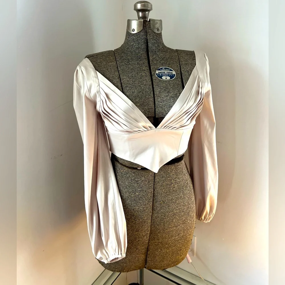 Blush BJ Long Sleeve Satin Crop Blouse - Picture 1 of 4